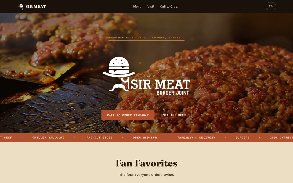 Sir Meat Burger Joint in Limassol website, designed by Nerwx