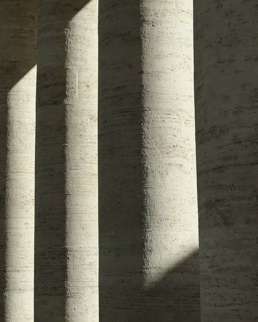 Travertine columns in raking light