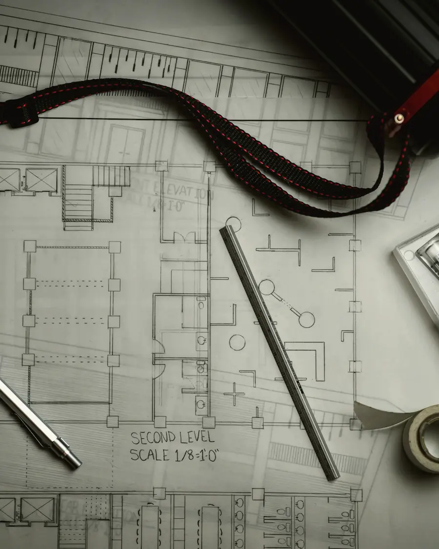 Construction drawings with pencils and a scale rule