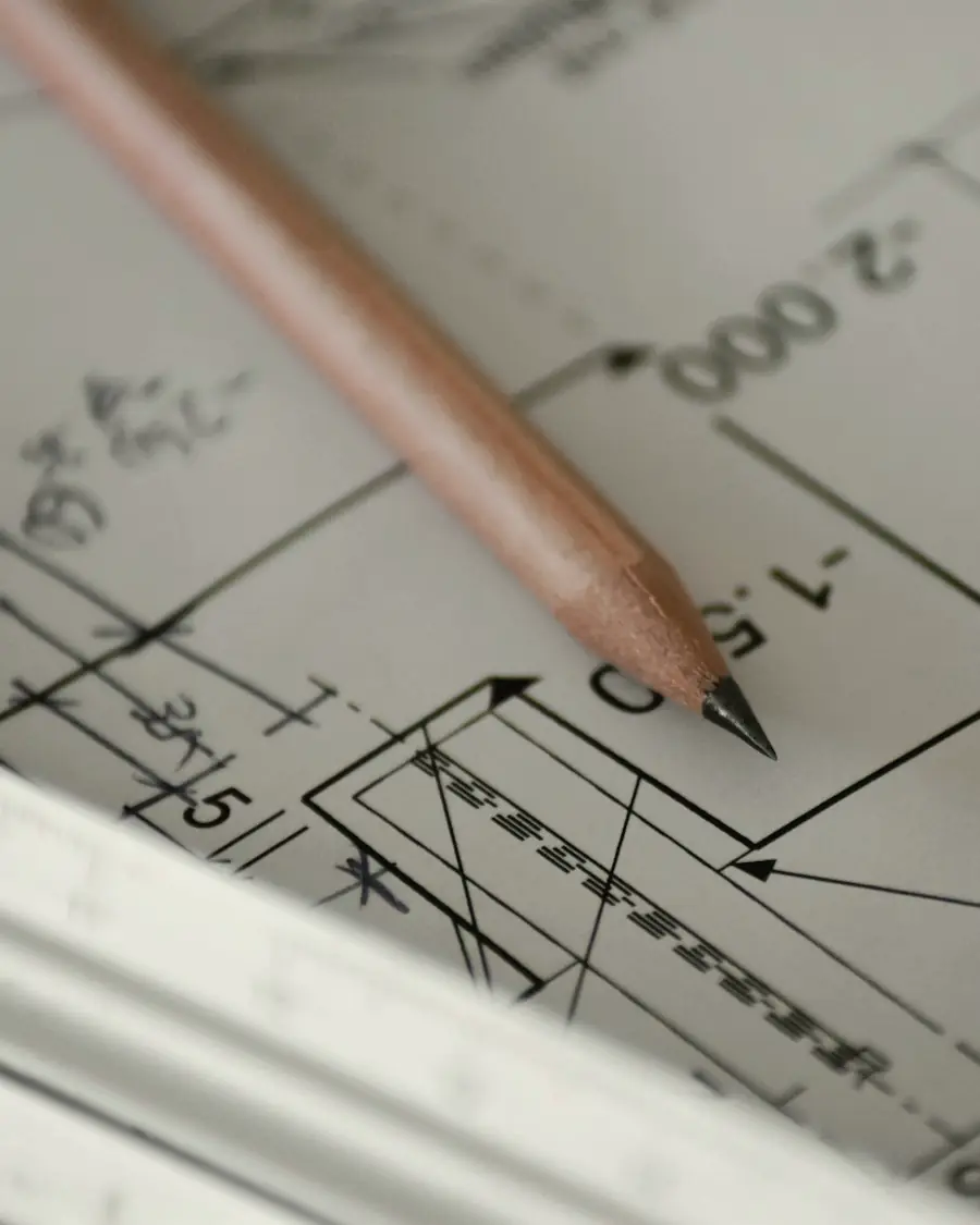 Detail of a dimensioned drawing with a pencil